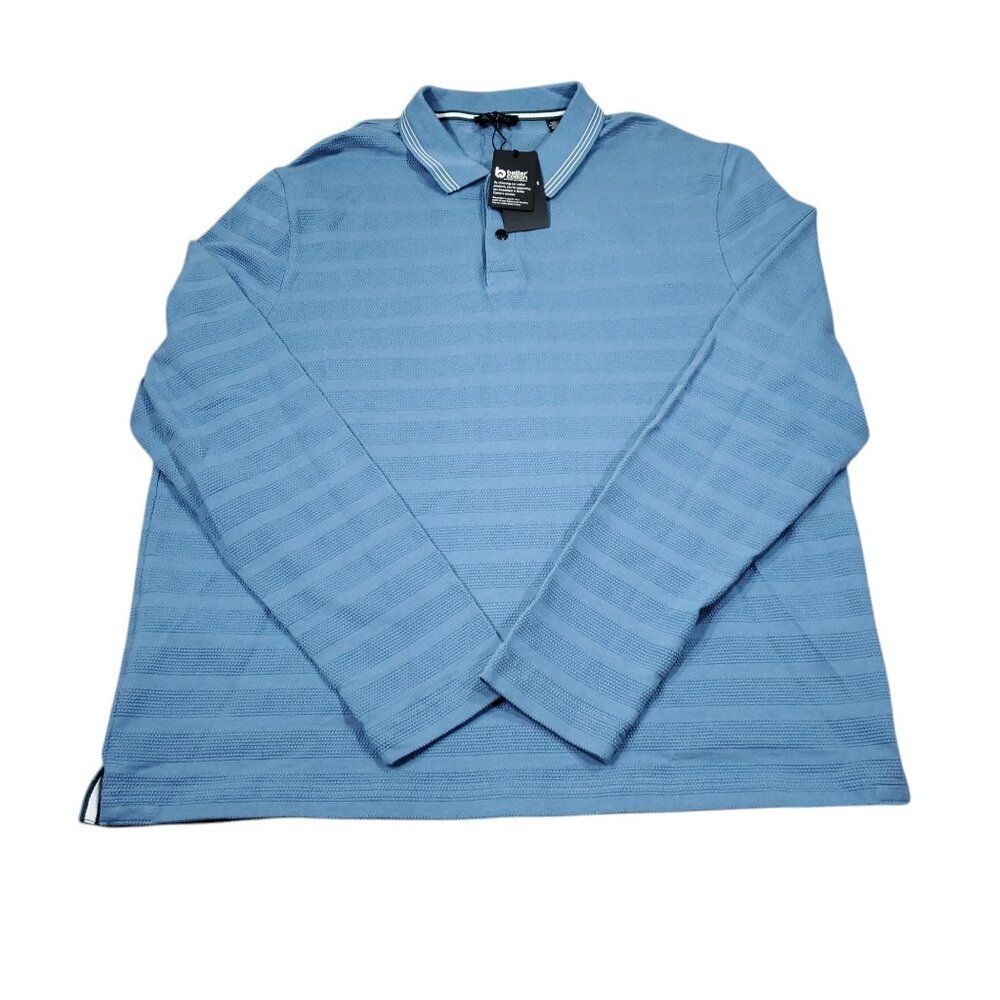 Ted Baker Men's Penine Textured Stripe Long Sleeve Polo Blue Size 6 2XL